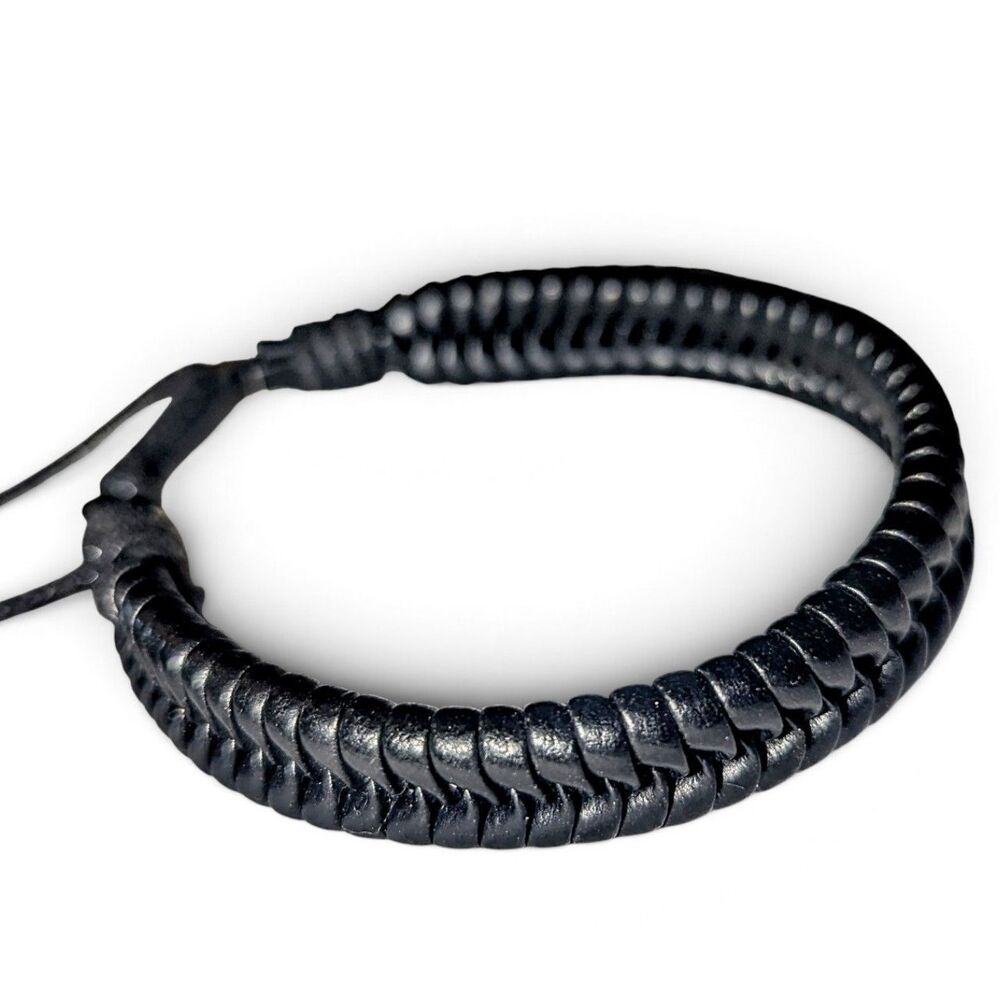 5mm Braided Black Premium Vegan Leather Bracelet - Adj.